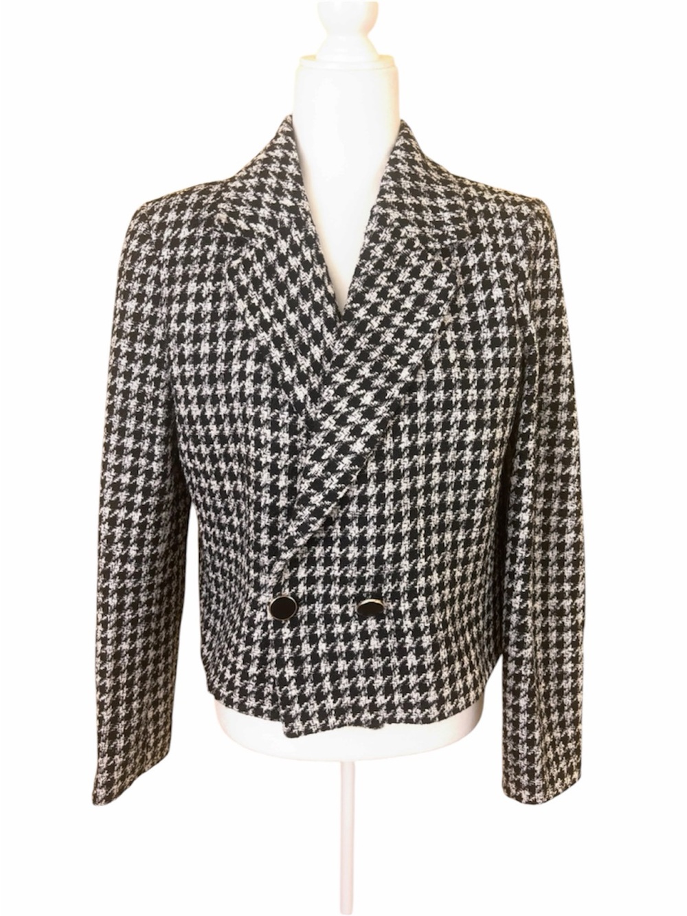 Maison d’Amélie Paris Houndstooth Cropped Blazer Jacket Black White Size 12